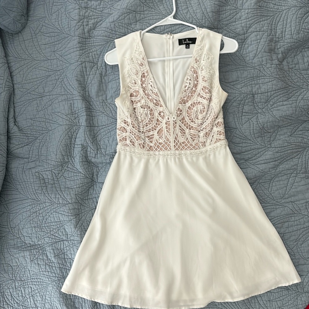 Lulus medium Florentia White Crochet Lace Skater Dress.